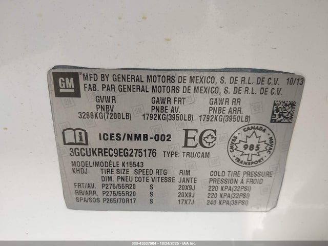 3GCUKREC9EG275176 Chevrolet Silverado 1500 1lt/2lt
