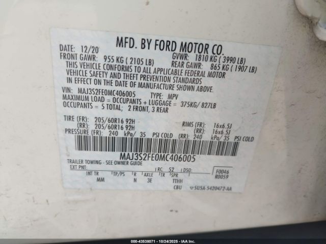 2021 FORD ECOSPORT MAJ3S2FE0MC406005 Photo 8