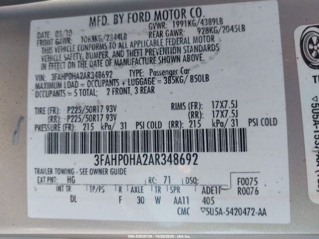 2010 FORD FUSION 3FAHP0HA2AR348692 Photo 8