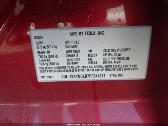2024 TESLA MODEL Y 7SAYGDED7RF041311 Photo 8
