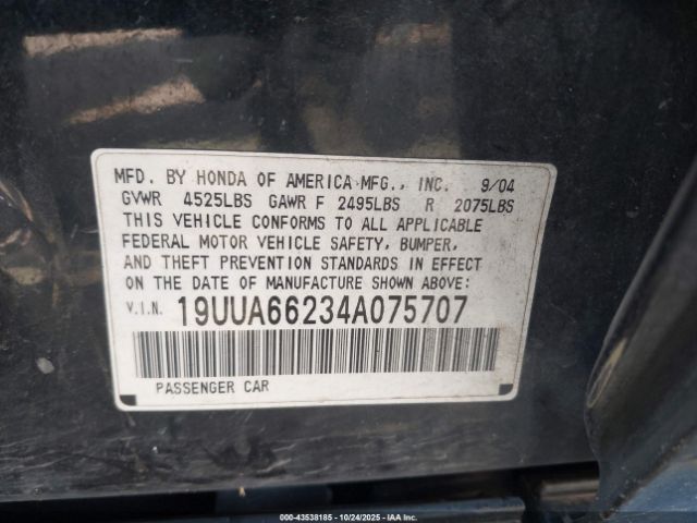 2004 ACURA TL 19UUA66234A075707 Photo 8