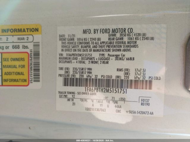 2021 FORD MUSTANG 1FA6P8TH2M5151751 Photo 8