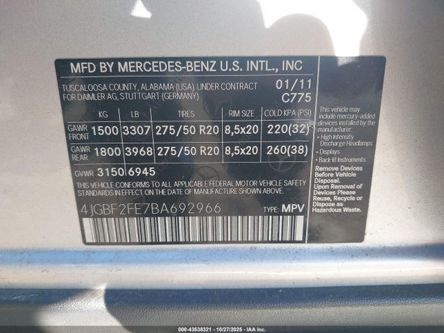 2011 MERCEDES-BENZ GL 350 BLUETEC 4JGBF2FE7BA692966 Photo 8