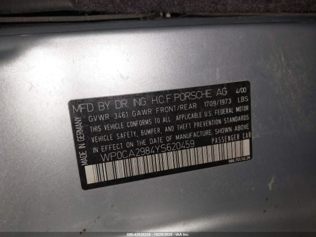 2000 PORSCHE BOXSTER WP0CA2984YS620459 Photo 8