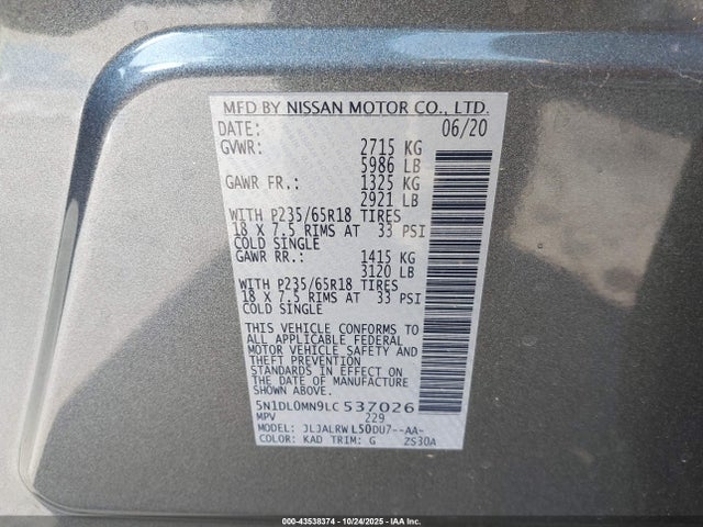 5N1DL0MN9LC537026 Infiniti QX60 LUXE
