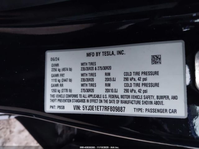 2024 TESLA MODEL 3 5YJ3E1ET7RF809887 Photo 8