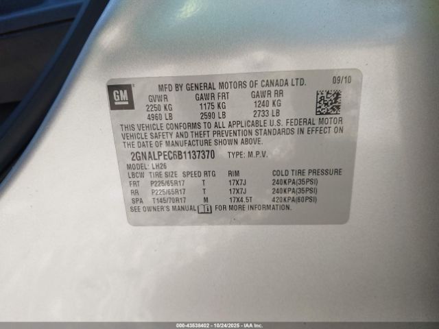 2011 CHEVROLET EQUINOX 2GNALPEC6B1137370 Photo 8