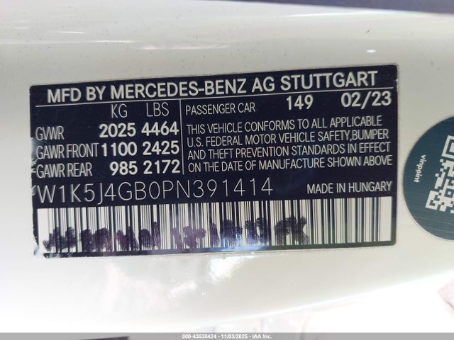 W1K5J4GB0PN391414 Mercedes-Benz Cla 250 Coupe