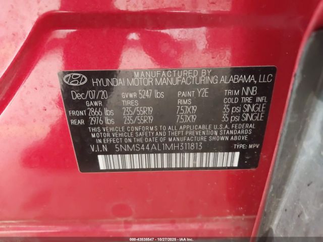 2021 HYUNDAI SANTA FE 5NMS44AL1MH311813 Photo 8