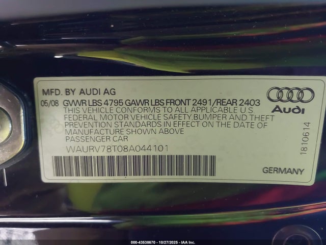 2008 AUDI S5 WAURV78T08A044101 Photo 8