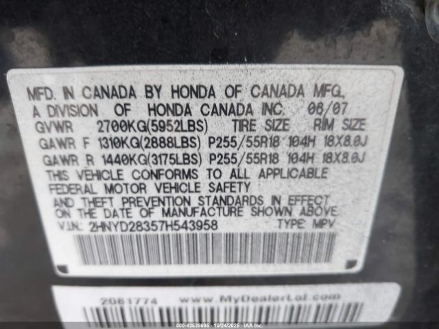 2007 ACURA MDX 2HNYD28357H543958 Photo 8