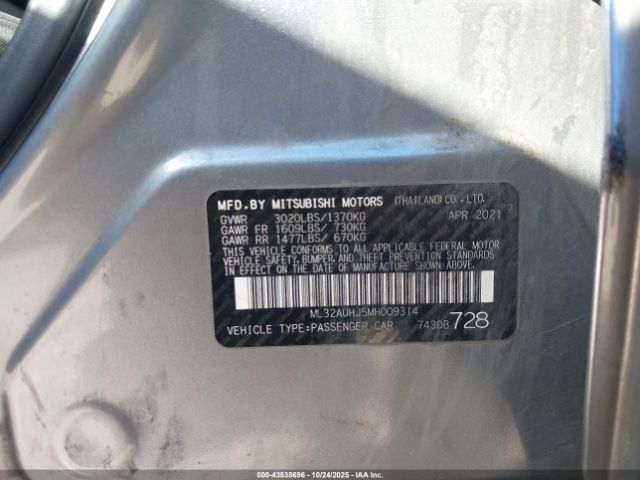 2021 MITSUBISHI MIRAGE ML32AUHJ5MH009314 Photo 8