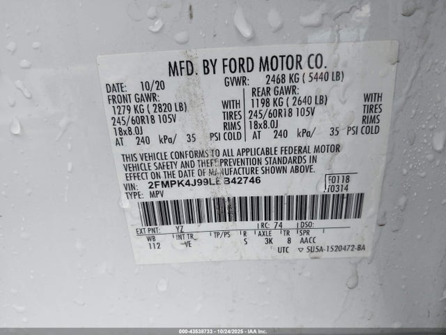 2FMPK4J99LBB42746 Ford EDGE SEL