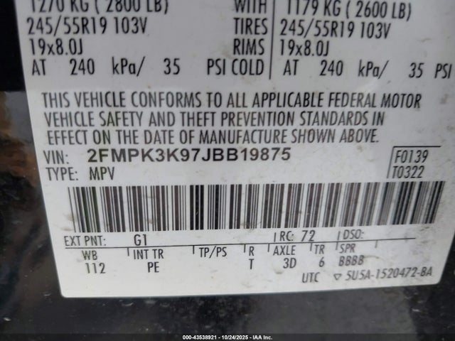 2FMPK3K97JBB19875 Ford Edge Titanium
