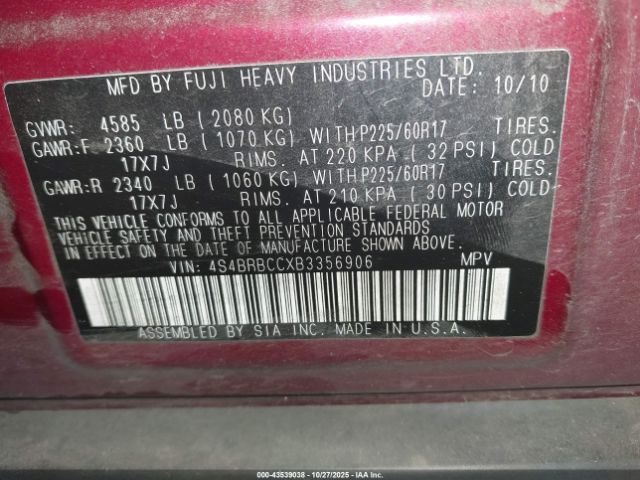 2011 SUBARU OUTBACK 4S4BRBCCXB3356906 Photo 8