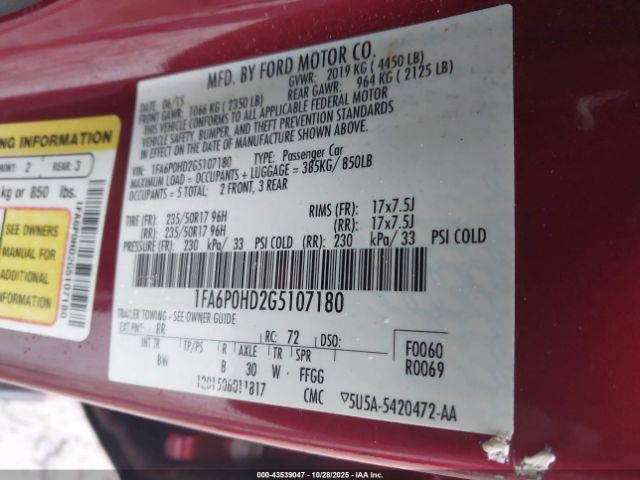 2016 FORD FUSION 1FA6P0HD2G5107180 Photo 8