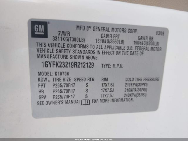 2009 CADILLAC ESCALADE 1GYFK23219R212129 Photo 8