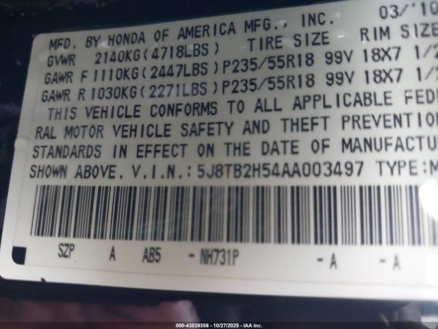 2010 ACURA RDX 5J8TB2H54AA003497 Photo 8