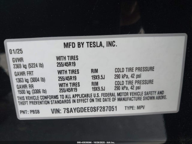 2025 TESLA MODEL Y 7SAYGDEE0SF287051 Photo 8