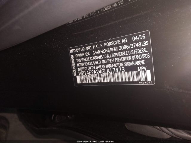 2016 PORSCHE CAYENNE E-HYBRID WP1AE2A24GLA17473 Photo 8