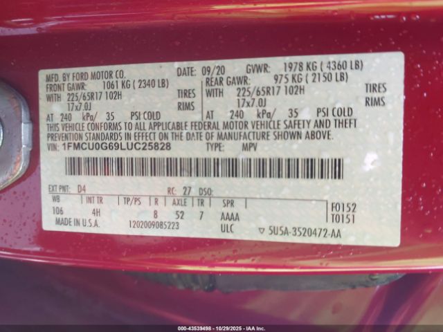 2020 FORD ESCAPE 1FMCU0G69LUC25828 Photo 8