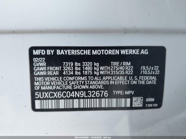 5UXCX6C04N9L32676 BMW X7 M50i