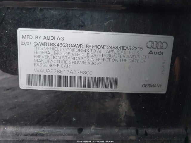 2007 AUDI A4 WAUAF78E17A239800 Photo 8