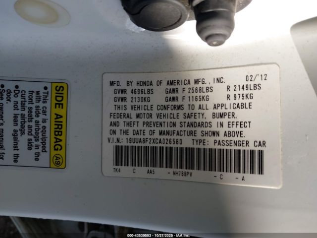 2012 ACURA TL 19UUA8F2XCA026580 Photo 8
