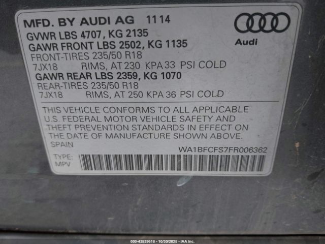 2015 AUDI Q3 WA1BFCFS7FR006362 Photo 8