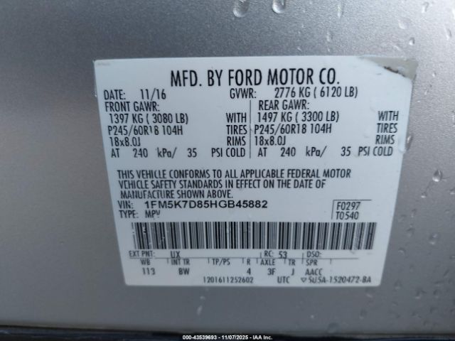 2017 FORD EXPLORER 1FM5K7D85HGB45882 Photo 8