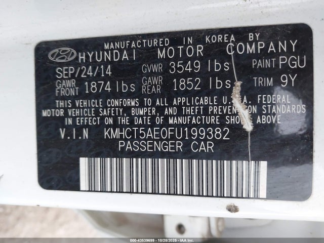 Aukcja sprzedaży 2015 Hyundai Accent Gs, vin: KMHCT5AE0FU199382, numer aukcji: 43539699