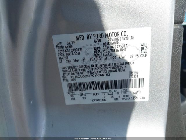 2012 FORD ESCAPE 1FMCU0DG7CKC68752 Photo 8