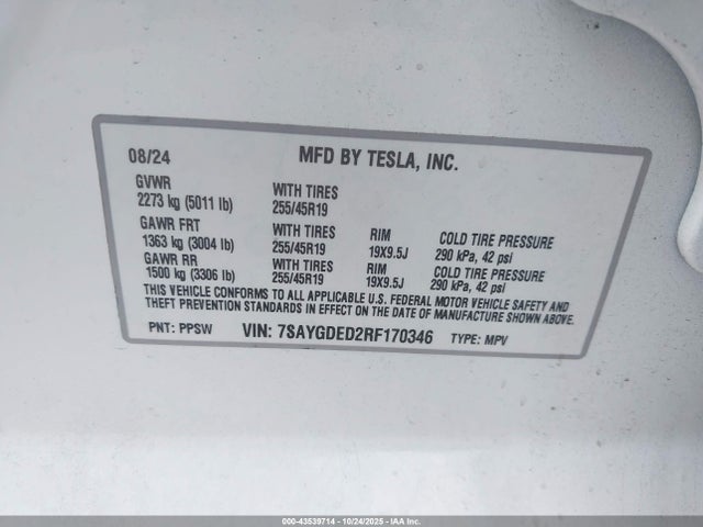 2024 TESLA MODEL Y 7SAYGDED2RF170346 Photo 8