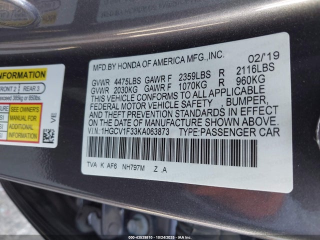 1HGCV1F33KA063873 Honda Accord Sport