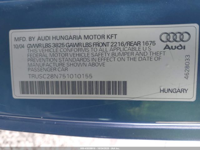 2005 AUDI TT TRUSC28N751010155 Photo 8