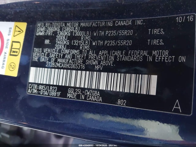 2T2BZMCAXHC065316 Lexus RX 350