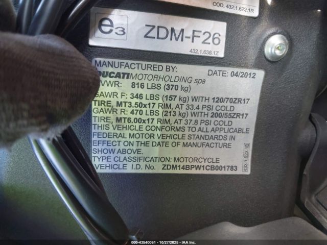 2012 DUCATI SUPERBIKE ZDM14BPW1CB001783 Photo 9