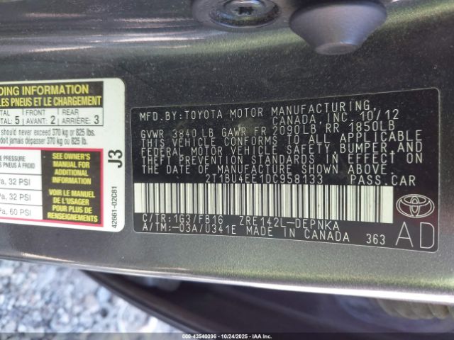 2013 TOYOTA COROLLA 2T1BU4EE1DC958133 Photo 8