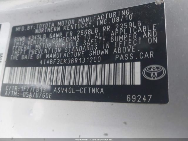 2011 TOYOTA CAMRY 4T4BF3EK3BR131200 Photo 8