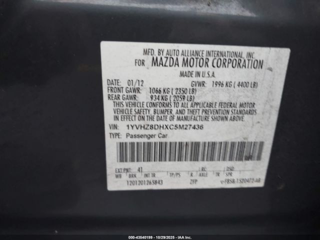 2012 MAZDA MAZDA6 1YVHZ8DHXC5M27436 Photo 8