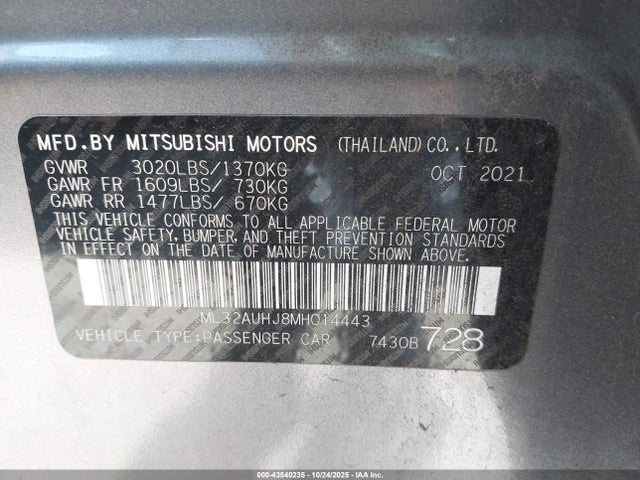 2021 MITSUBISHI MIRAGE ML32AUHJ8MH014443 Photo 8