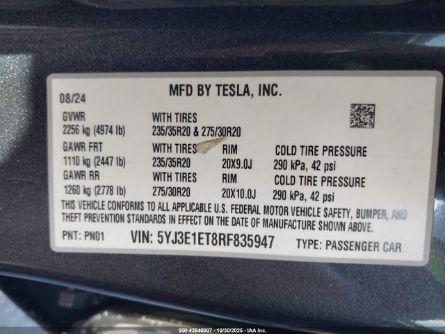 2024 TESLA MODEL 3 5YJ3E1ET8RF835947 Photo 8