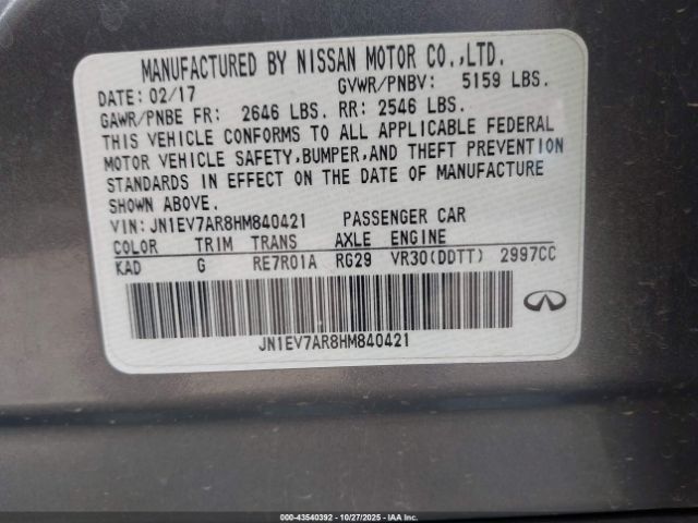 2017 INFINITI Q50 JN1EV7AR8HM840421 Photo 8