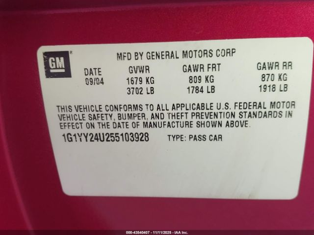 2005 CHEVROLET CORVETTE 1G1YY24U255103928 Photo 8