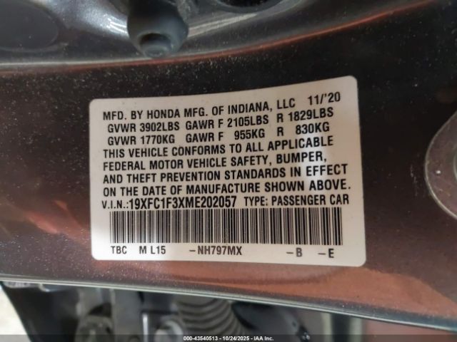 2021 HONDA CIVIC 19XFC1F3XME202057 Photo 8