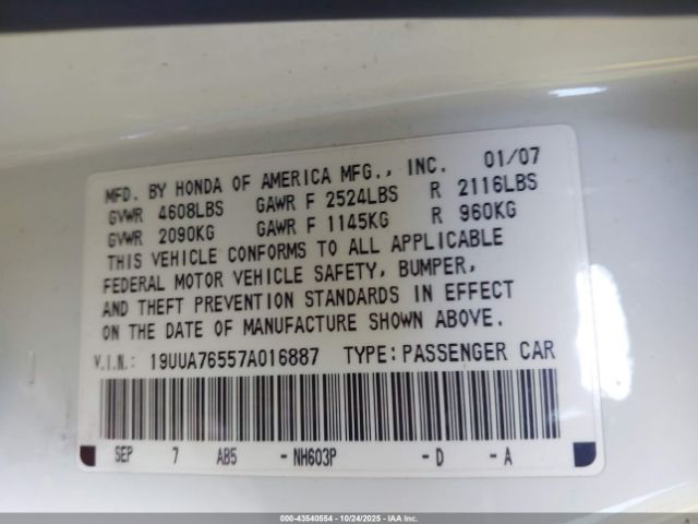 2007 ACURA TL 19UUA76557A016887 Photo 8