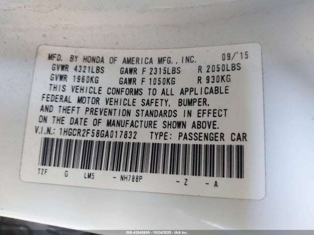 1HGCR2F58GA017832 Honda Accord Sport