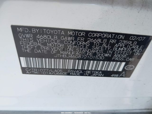 2007 LEXUS ES 350 JTHBJ46G872101530 Photo 8