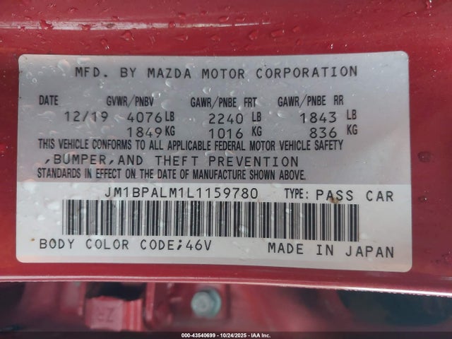 JM1BPALM1L1159780 Mazda MAZDA3