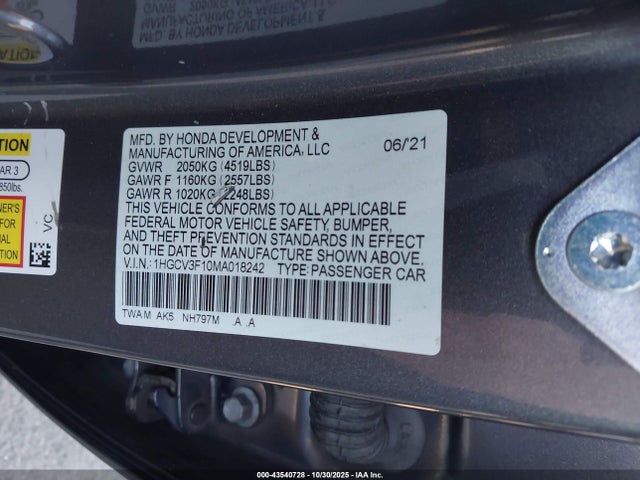 1HGCV3F10MA018242 Honda ACCORD HYBRID